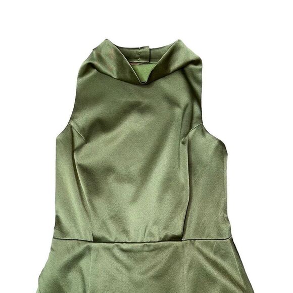 Elliatt Camo Satin Asymmetrical Dress Khaki Olive Green Medium - Picture 3 of 12